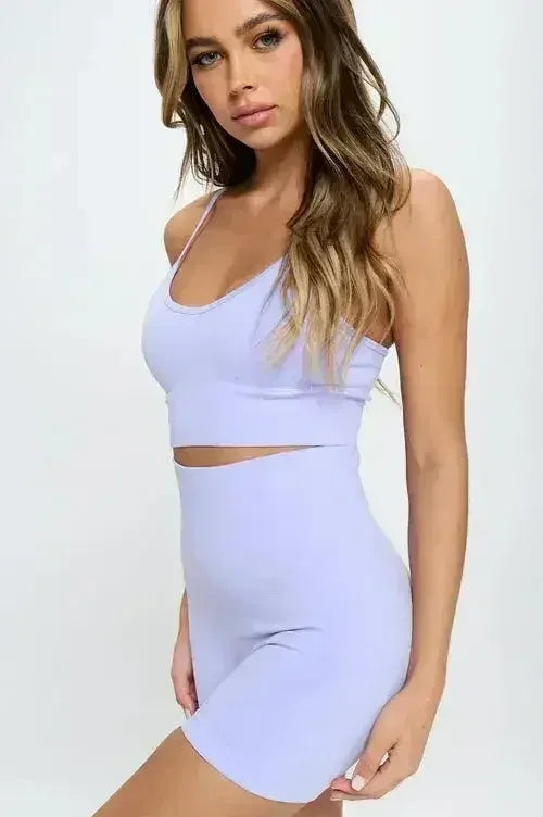 2-Piece Seamless Sleeveless Crop Top & Biker Shorts Set – High-Stretch - Femstylo