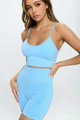 2-Piece Seamless Sleeveless Crop Top & Biker Shorts Set – High-Stretch - Femstylo