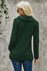 Olive Green Buttoned Wrap Turtleneck Sweater - Femstylo