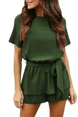 Olive Half Sleeves Peplum Waist Summer Romper - Femstylo