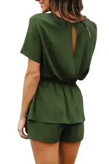 Olive Half Sleeves Peplum Waist Summer Romper - Femstylo