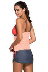 Orange Pink Colorblock 2 Pieces Tankini Skort Bottom Swimsuit - Femstylo