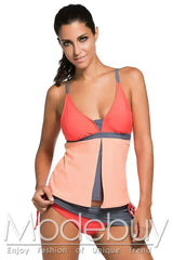 Orange Pink Colorblock 2 Pieces Tankini Skort Bottom Swimsuit - Femstylo