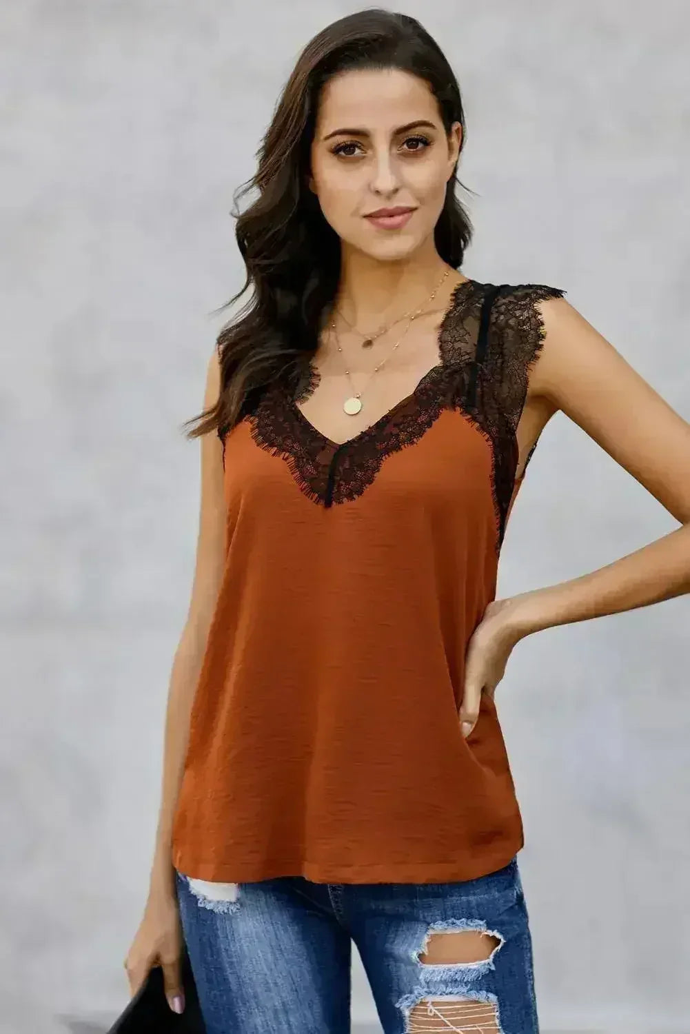 Orange Sleeveless One More Night Lace Cami Tank - Femstylo
