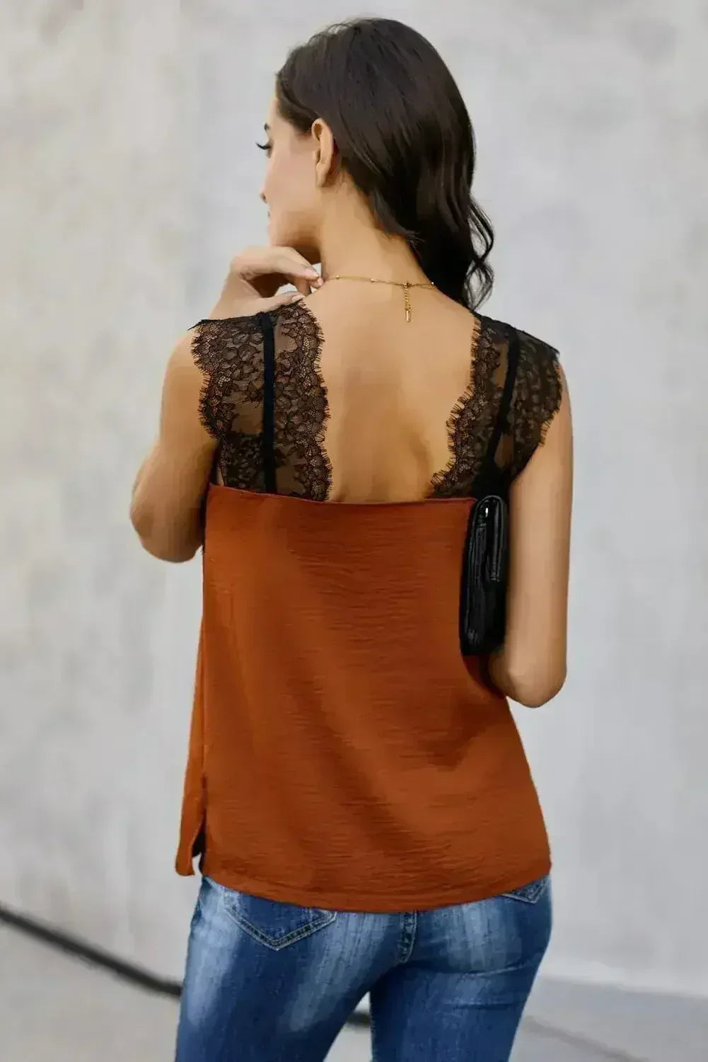 Orange Sleeveless One More Night Lace Cami Tank - Femstylo