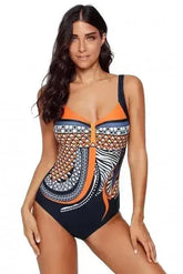 Orange Tribal Print One Piece Swimsuit - Femstylo