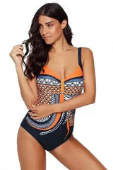 Orange Tribal Print One Piece Swimsuit - Femstylo