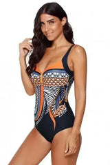 Orange Tribal Print One Piece Swimsuit - Femstylo