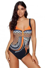 Orange Tribal Print One Piece Swimsuit - Femstylo