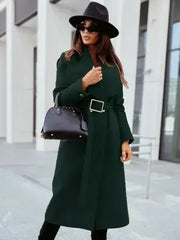 Women's long-sleeved buttoned V-neck strappy woolen coat - Femstylo