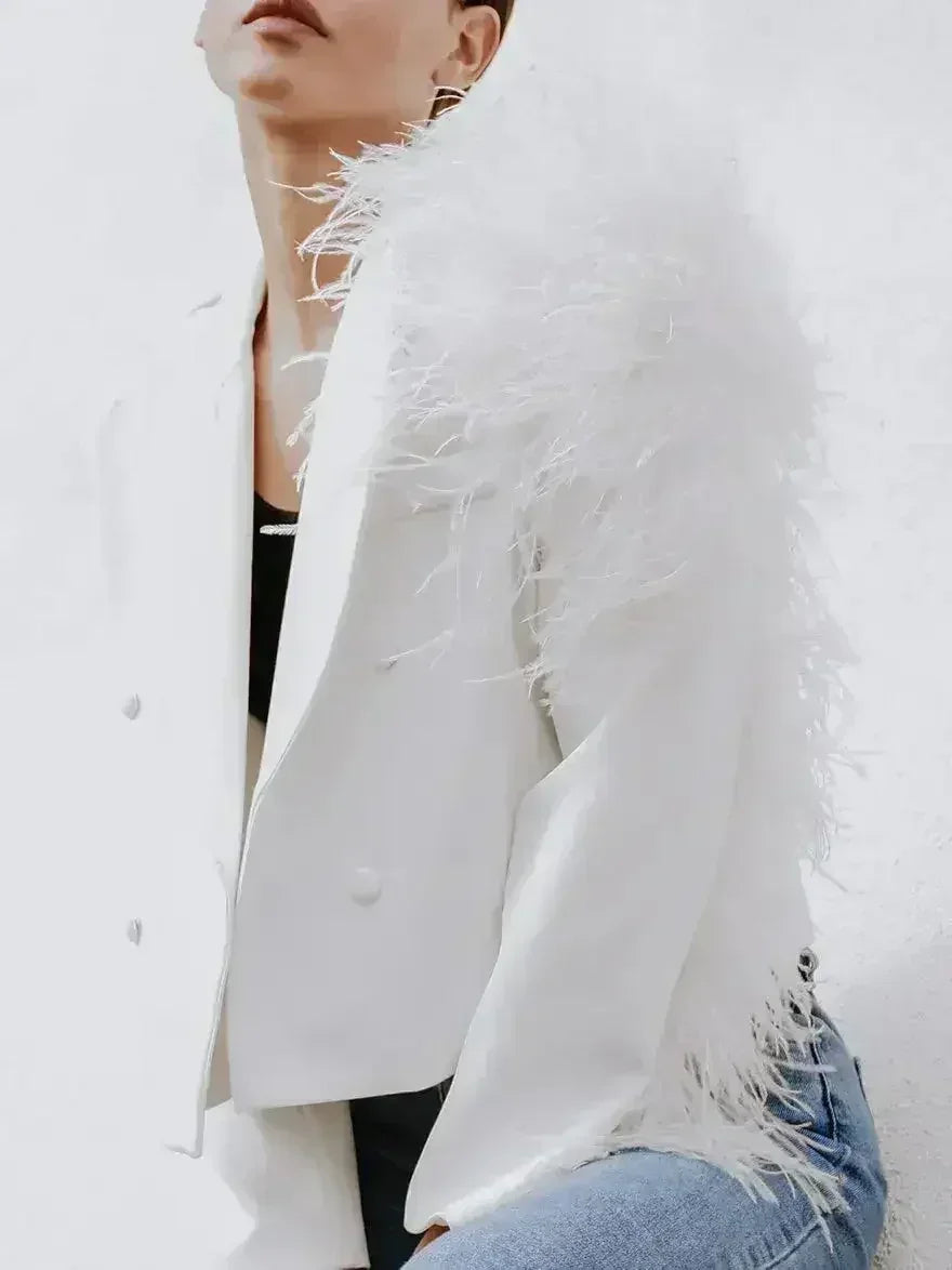 Lydia Ostrich Feather Blazer - Femstylo