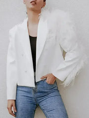 Lydia Ostrich Feather Blazer - Femstylo