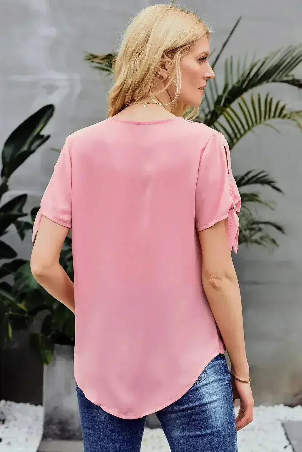 Elegant Pink Charismatic Drape Short Sleeve Blouse - Femstylo