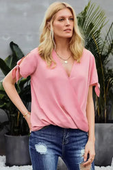 Elegant Pink Charismatic Drape Short Sleeve Blouse - Femstylo