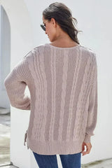 Pink Love Letters Lace Up Cable Knit Sweater - Femstylo