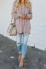 Pink Love Letters Lace Up Cable Knit Sweater - Femstylo