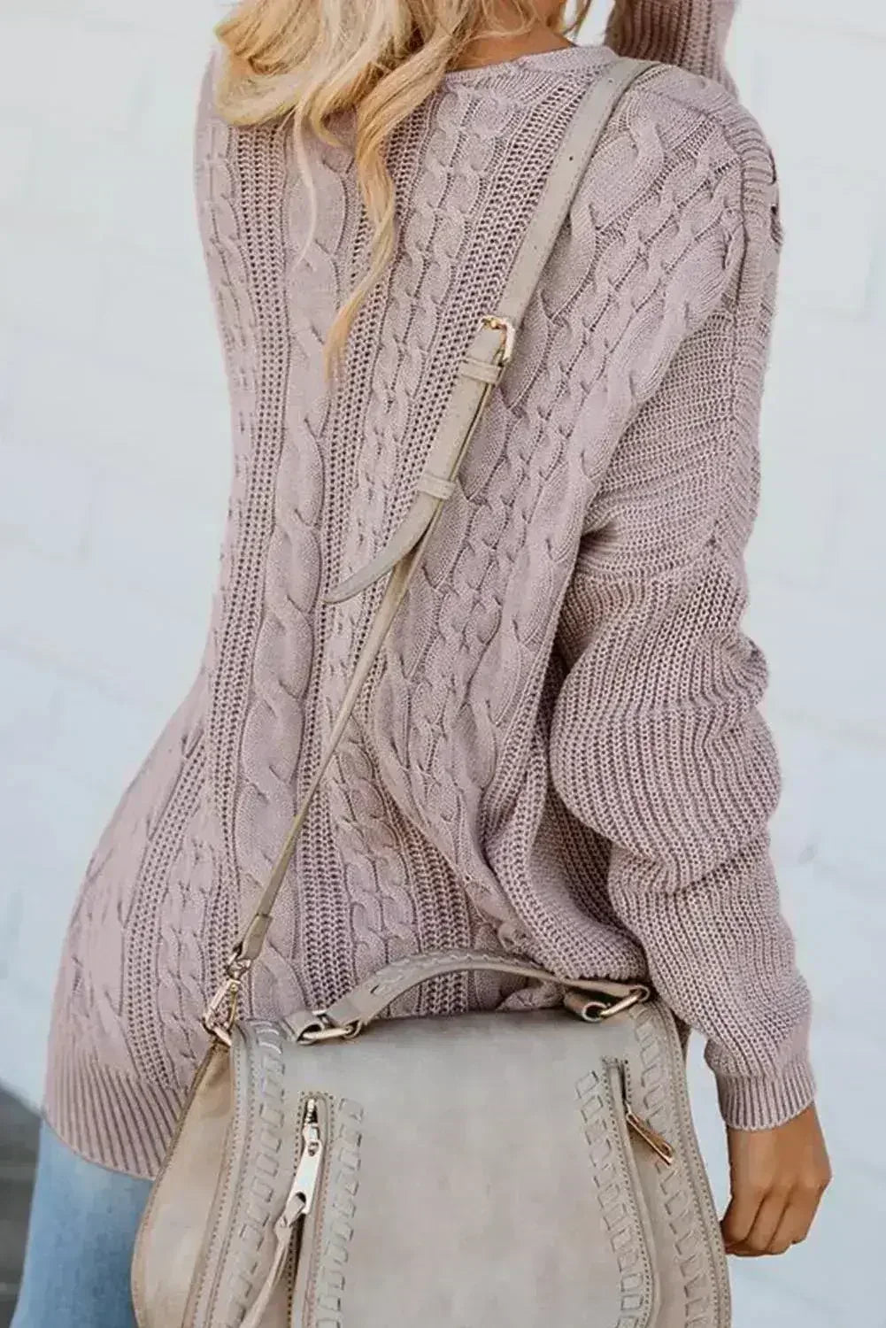 Pink Love Letters Lace Up Cable Knit Sweater - Femstylo