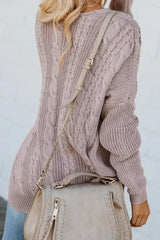 Pink Love Letters Lace Up Cable Knit Sweater - Femstylo