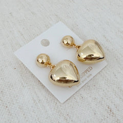 Puffy Heart Dangle Earrings | Romantic Alloy Metal Earrings - Femstylo