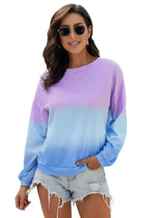 Purple Blue Color Block Tie Dye Pullover Sweatshirt - Femstylo