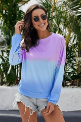 Purple Blue Color Block Tie Dye Pullover Sweatshirt - Femstylo