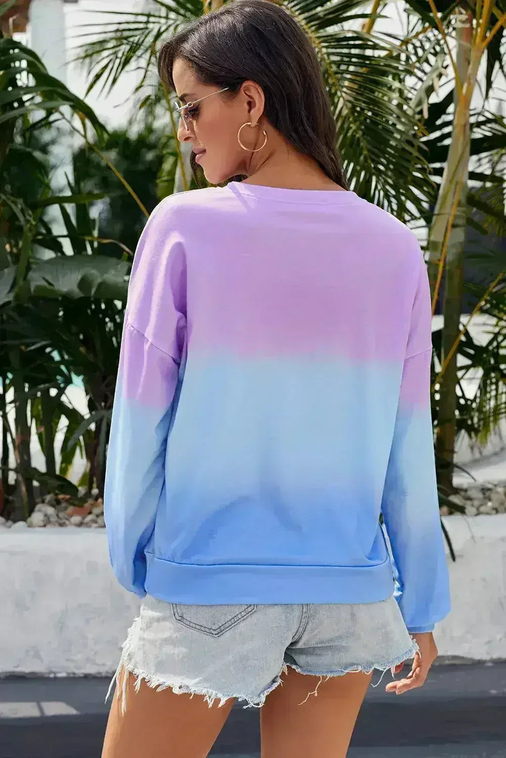 Purple Blue Color Block Tie Dye Pullover Sweatshirt - Femstylo