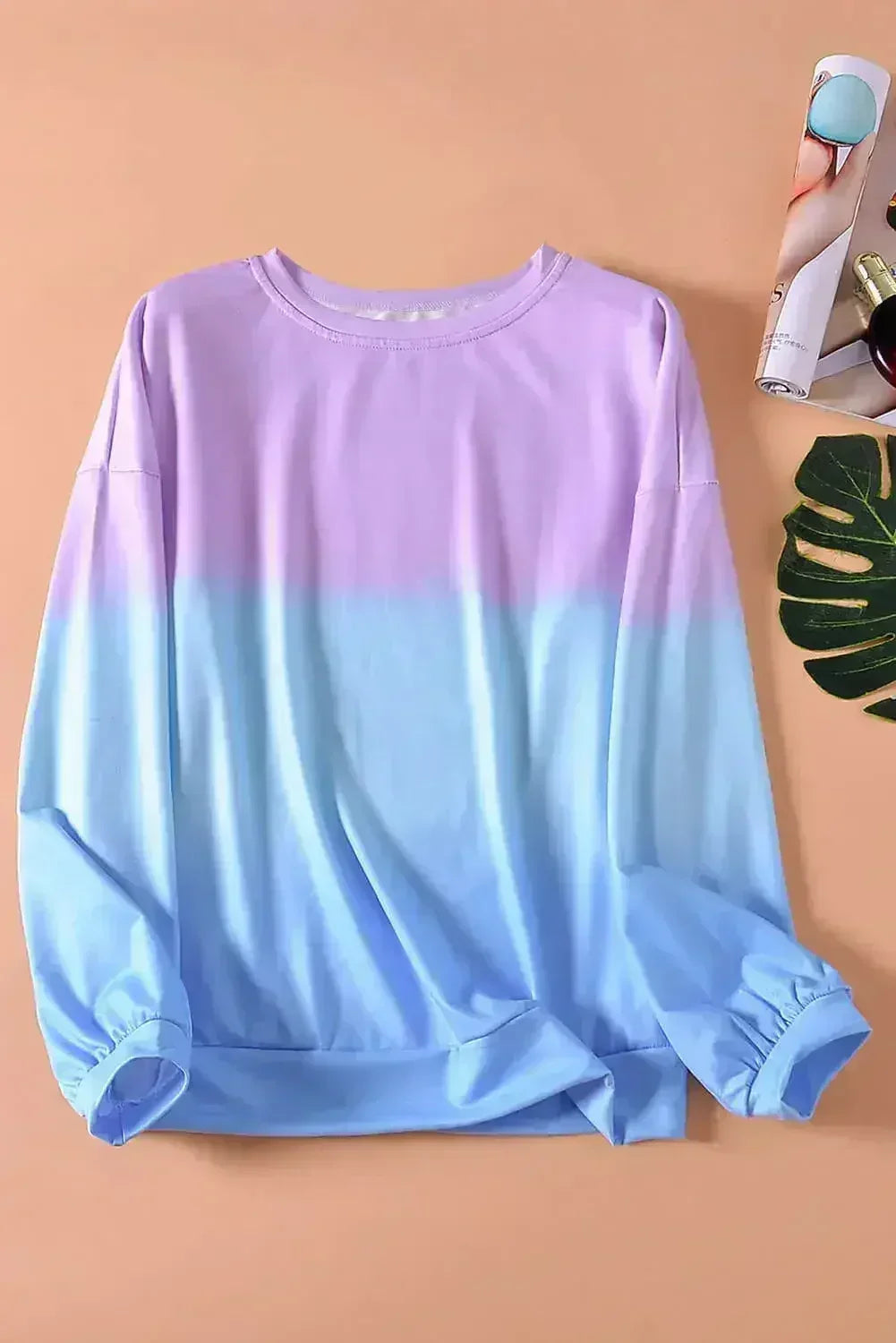 Purple Blue Color Block Tie Dye Pullover Sweatshirt - Femstylo