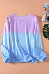Purple Blue Color Block Tie Dye Pullover Sweatshirt - Femstylo