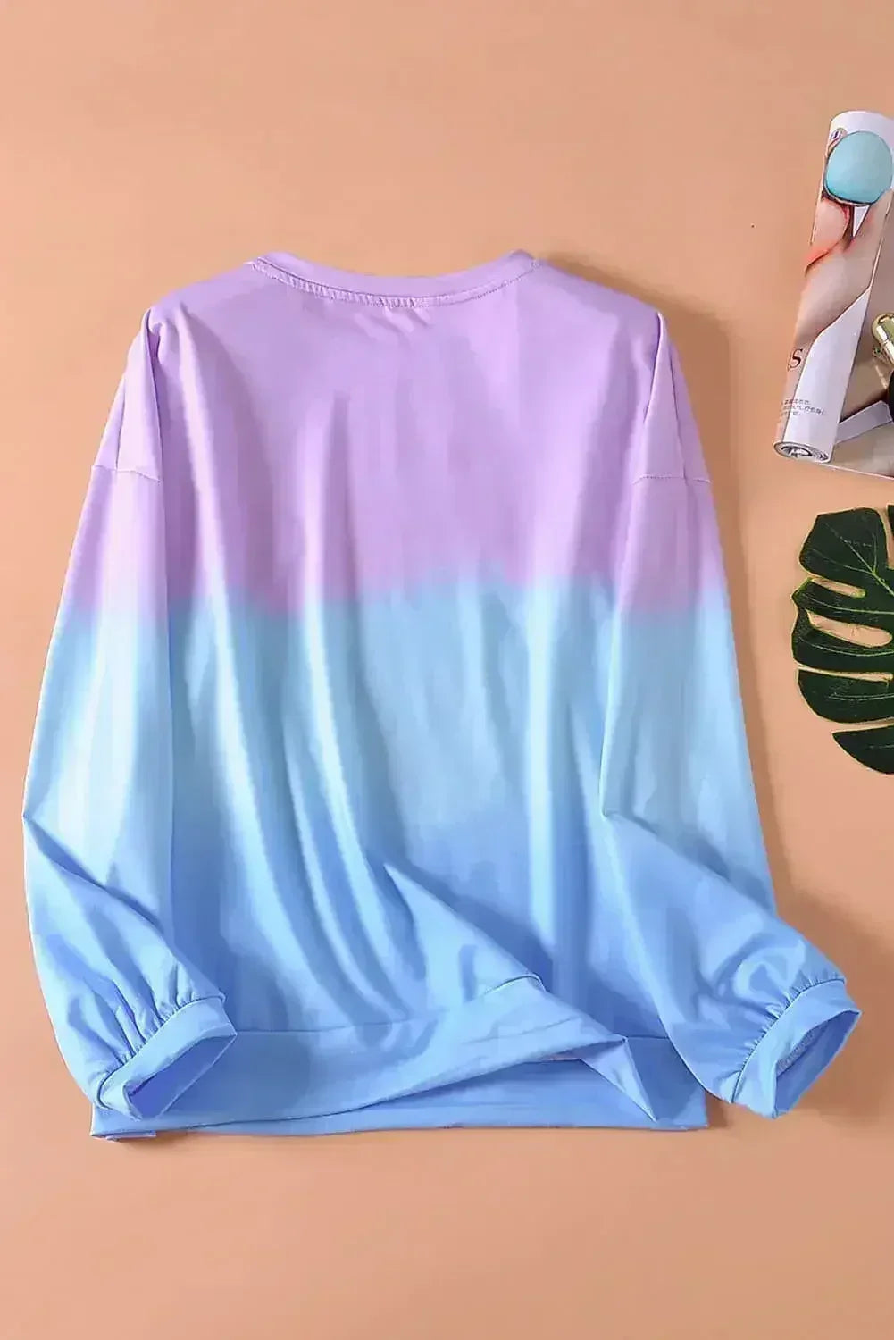 Purple Blue Color Block Tie Dye Pullover Sweatshirt - Femstylo