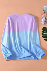 Purple Blue Color Block Tie Dye Pullover Sweatshirt - Femstylo