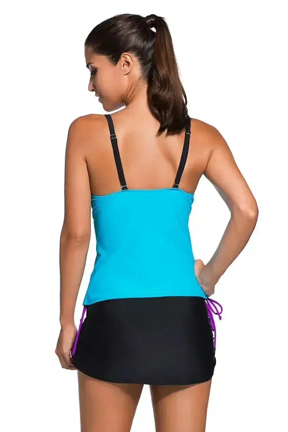 Purple Blue Colorblock 2 Pieces Tankini Skort Bottom Swimsuit - Femstylo