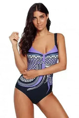 Purple Tribal Print One Piece Swimsuit - Femstylo