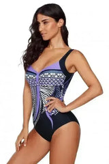 Purple Tribal Print One Piece Swimsuit - Femstylo