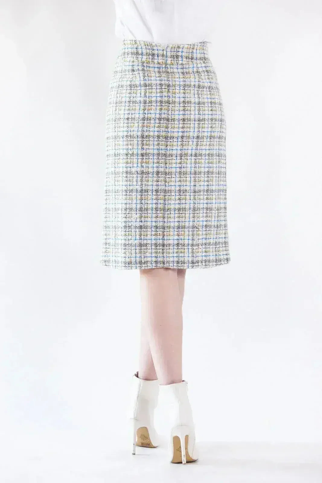 Luxe Plaid Tweed Pencil Skirt - Femstylo