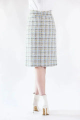 Luxe Plaid Tweed Pencil Skirt - Femstylo