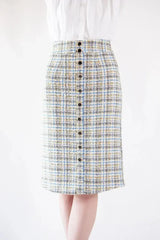 Luxe Plaid Tweed Pencil Skirt - Femstylo