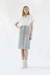 Luxe Plaid Tweed Pencil Skirt - Femstylo