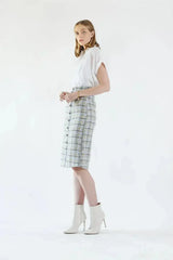 Luxe Plaid Tweed Pencil Skirt - Femstylo