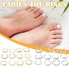 12pcs Adjustable Toe Rings For Women Girls Simple Beach Open Toe Set Cute Heart Feather Summer Toe Foot Jewelry