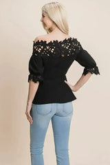 Lace Crochet Self Belted Off The Shoulder Tops with Back Zipper - Femstylo