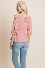 Lace Crochet Self Belted Off The Shoulder Tops with Back Zipper - Femstylo