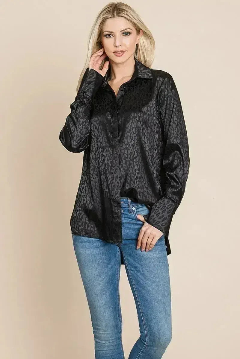 Casual Animal Print Satin Button up Shirts Blouse | Femstylo - Femstylo