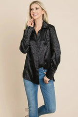 Casual Animal Print Satin Button up Shirts Blouse | Femstylo - Femstylo