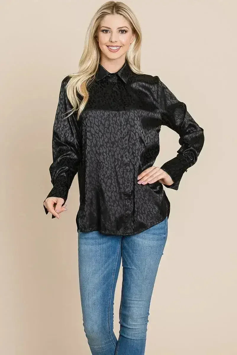 Casual Animal Print Satin Button up Shirts Blouse | Femstylo - Femstylo