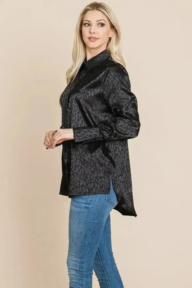 Casual Animal Print Satin Button up Shirts Blouse | Femstylo - Femstylo