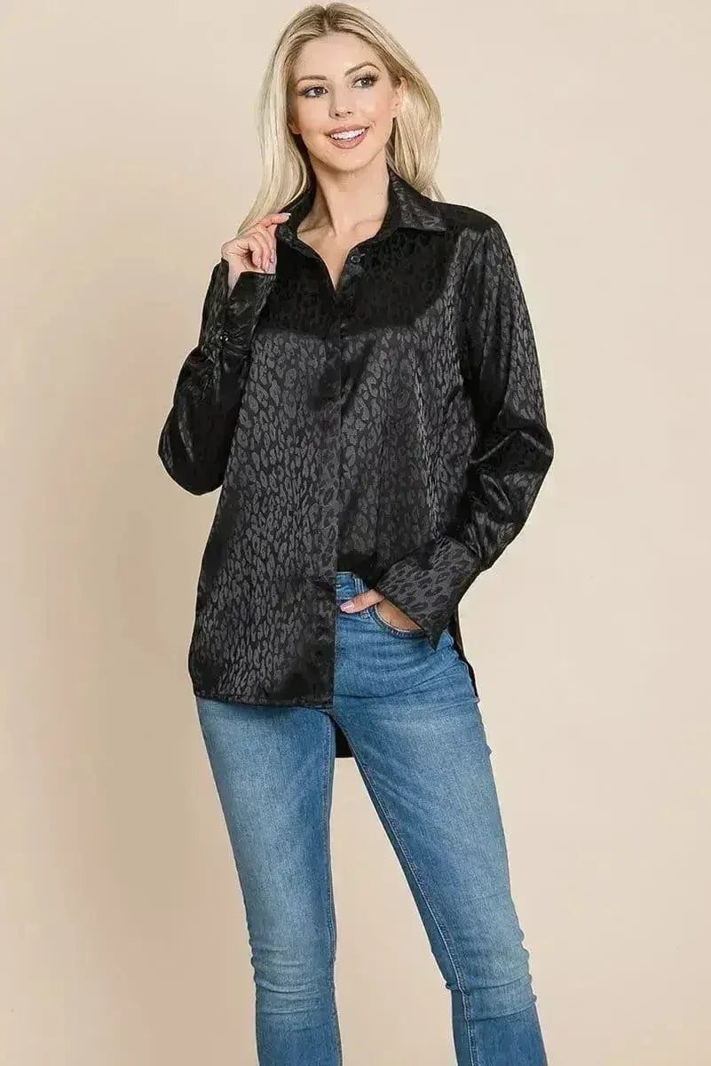 Casual Animal Print Satin Button up Shirts Blouse | Femstylo - Femstylo