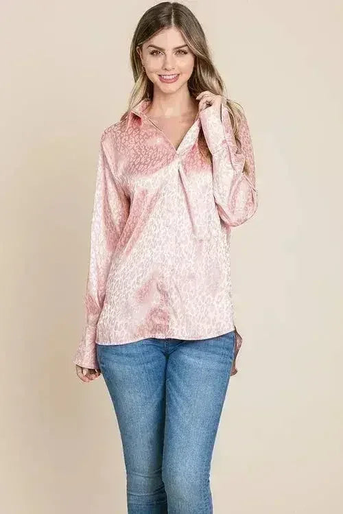 Casual Animal Print Satin Button up Shirts Blouse | Femstylo - Femstylo