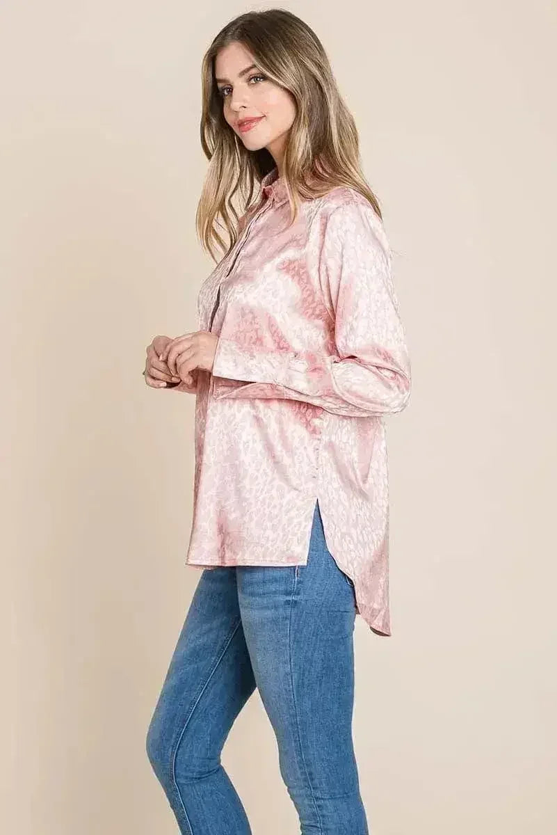 Casual Animal Print Satin Button up Shirts Blouse | Femstylo - Femstylo