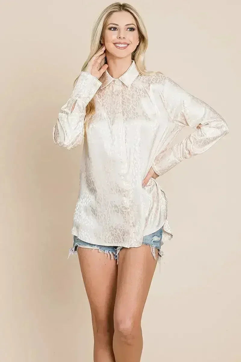 Casual Animal Print Satin Button up Shirts Blouse | Femstylo - Femstylo