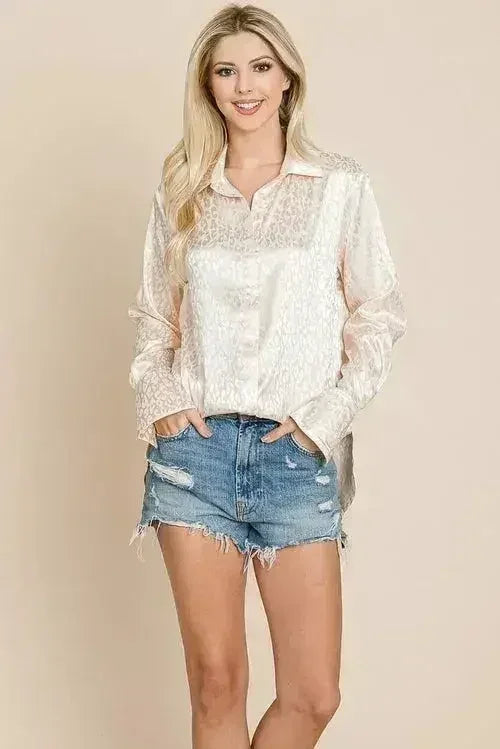 Casual Animal Print Satin Button up Shirts Blouse | Femstylo - Femstylo